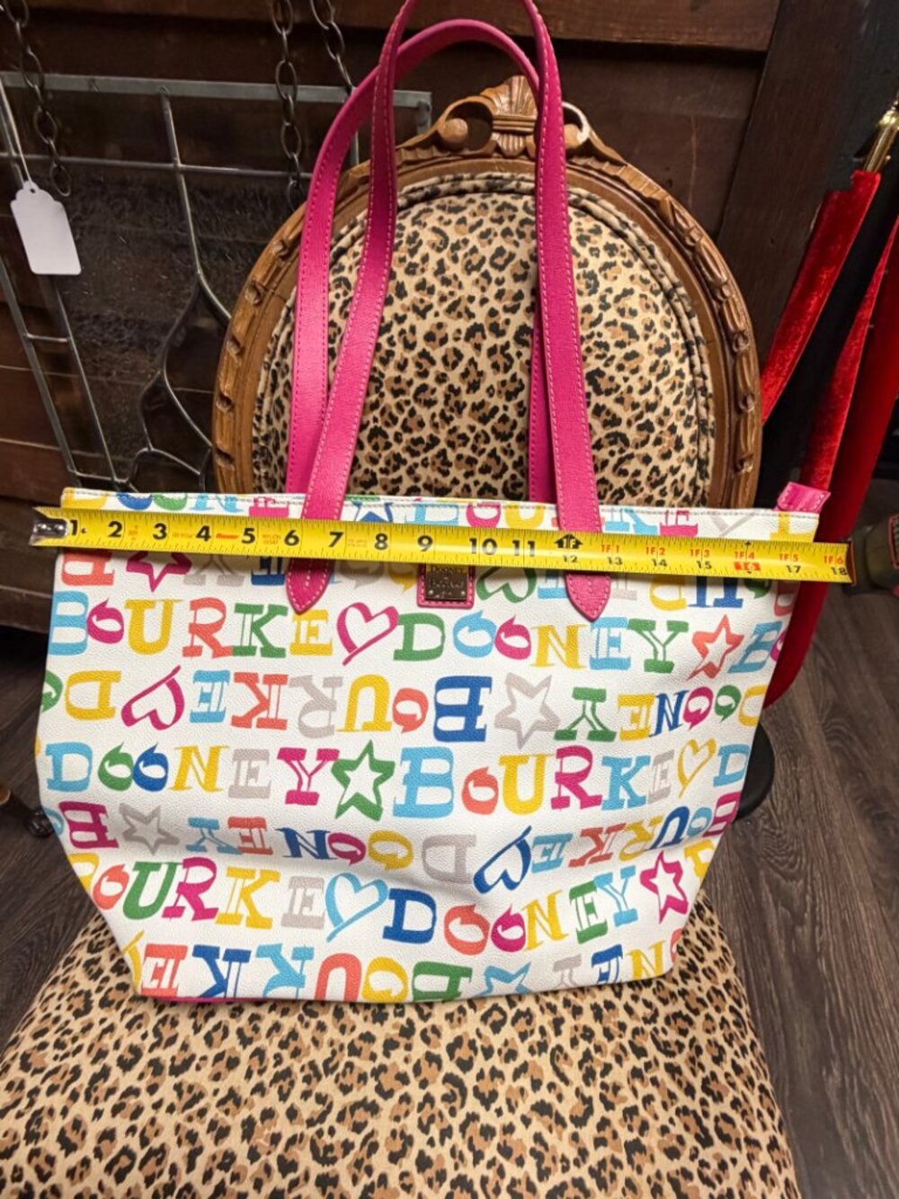 Dooney & Bourke Multicolor Doodle Tote Bag White Hot Pink Hearts Stars - Picture 5 of 6